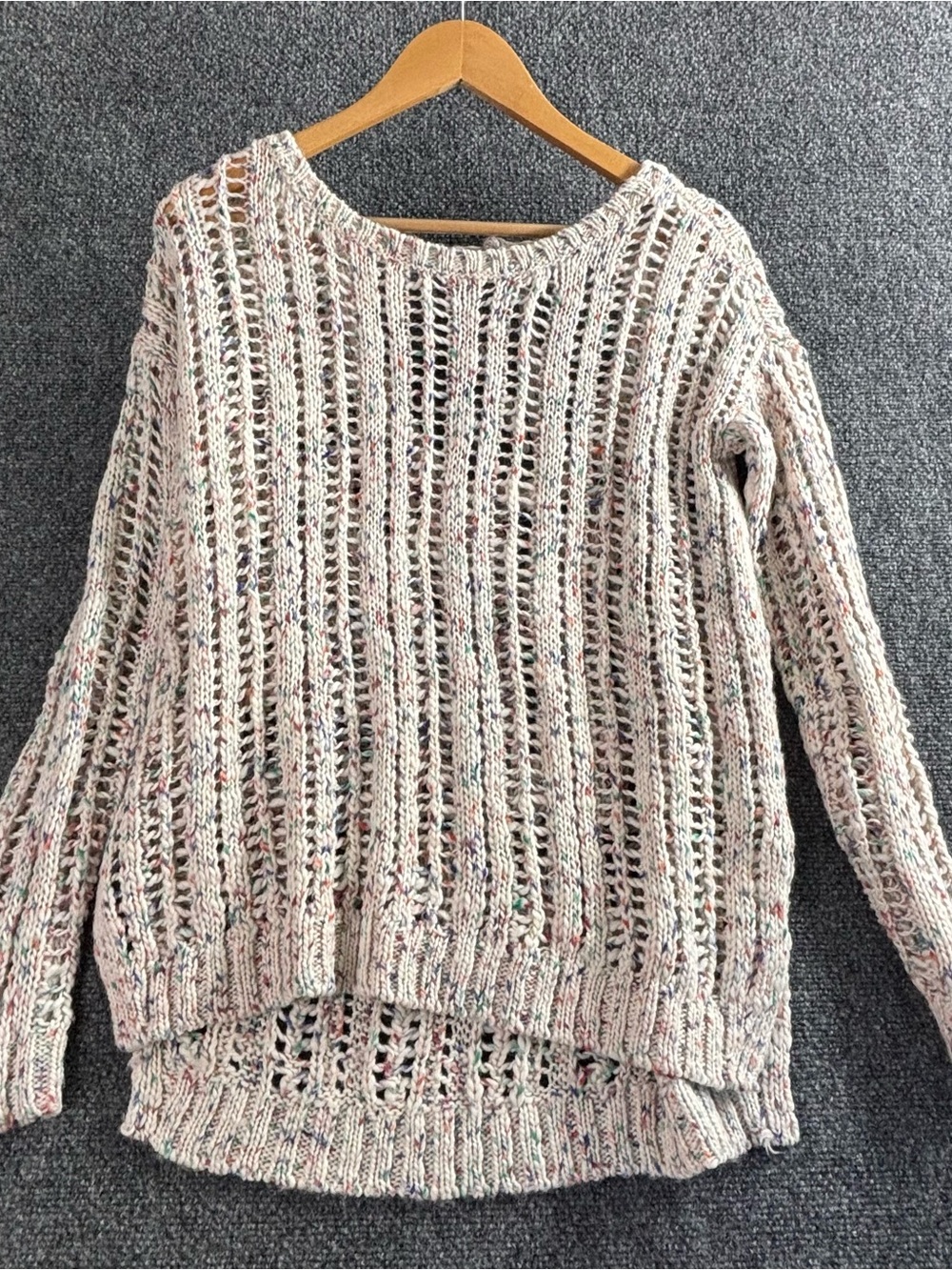 American Eagle Outfitters Light Pink Multicolor Speckled Open-Knit Sweater